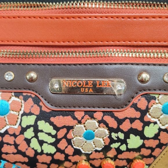 Nicole Lee Artistic Crossbody Bag with Orange and Brown Accents - Picture 3 of 16